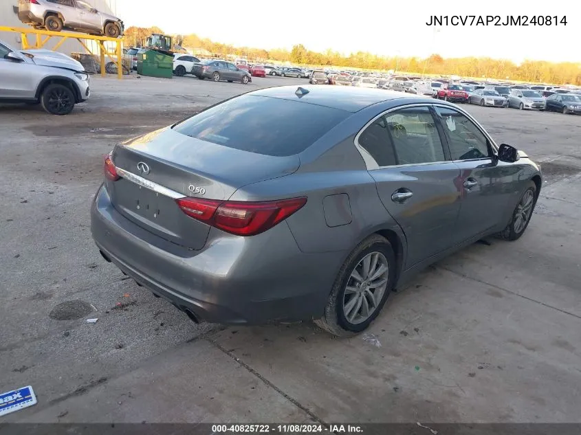 2018 Infiniti Q50 2.0T Pure VIN: JN1CV7AP2JM240814 Lot: 40825722