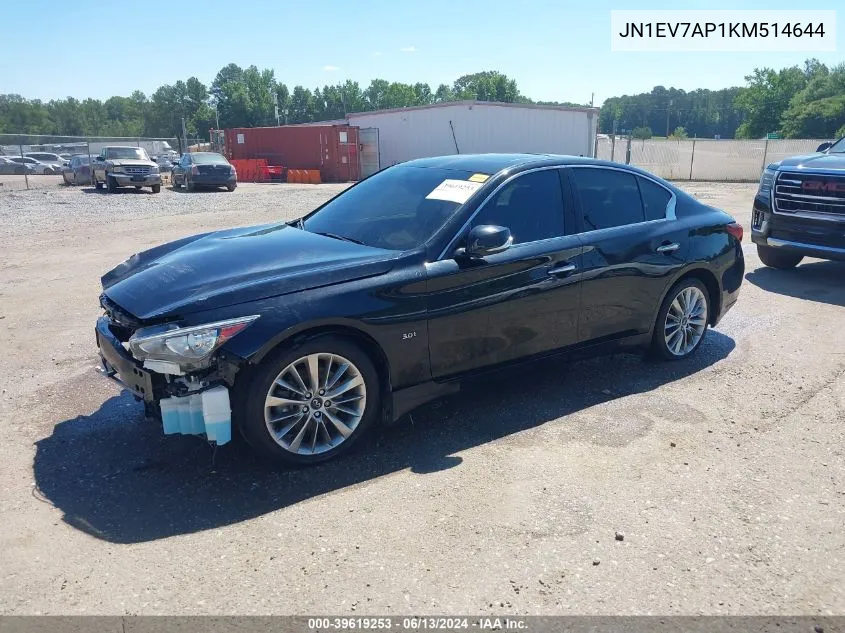 2019 Infiniti Q50 3.0T Luxe VIN: JN1EV7AP1KM514644 Lot: 39619253