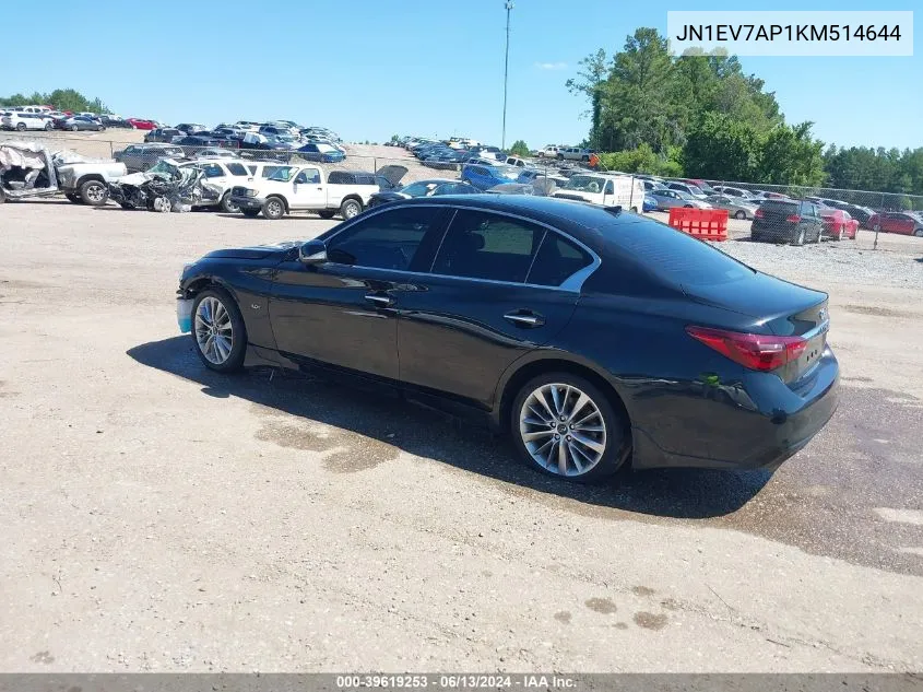 2019 Infiniti Q50 3.0T Luxe VIN: JN1EV7AP1KM514644 Lot: 39619253