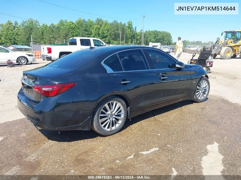 2019 Infiniti Q50 3.0T Luxe VIN: JN1EV7AP1KM514644 Lot: 39619253