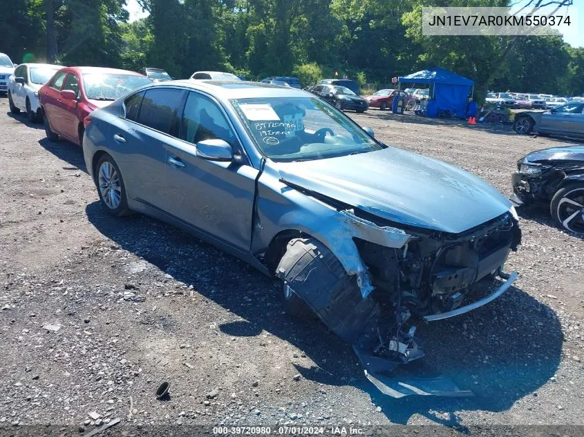 2019 Infiniti Q50 3.0T Luxe VIN: JN1EV7AR0KM550374 Lot: 39720980