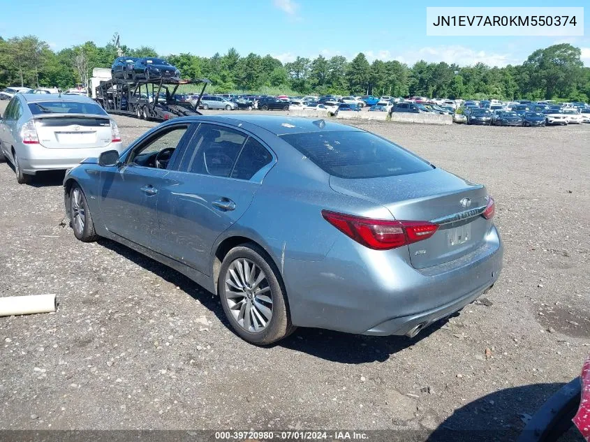 2019 Infiniti Q50 3.0T Luxe VIN: JN1EV7AR0KM550374 Lot: 39720980