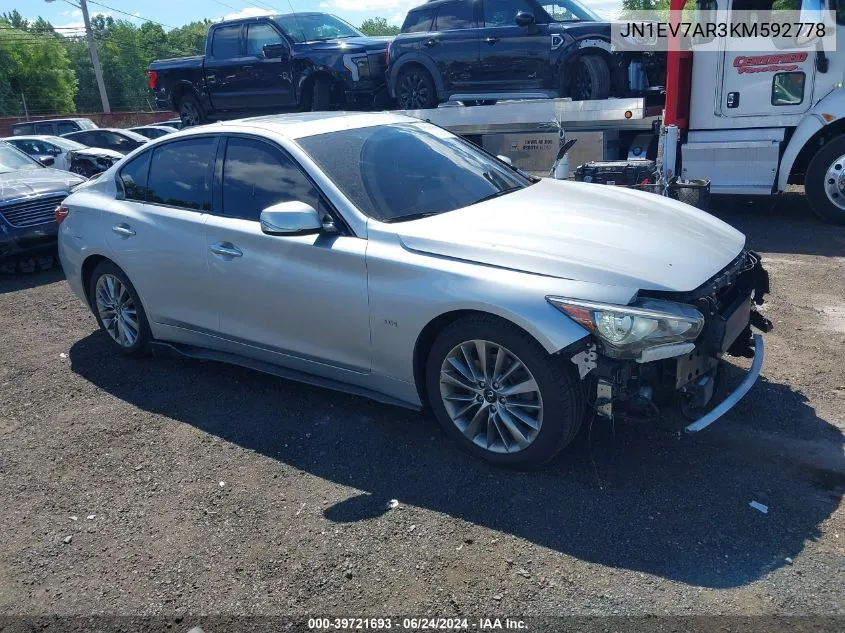 2019 Infiniti Q50 3.0T Luxe VIN: JN1EV7AR3KM592778 Lot: 39721693