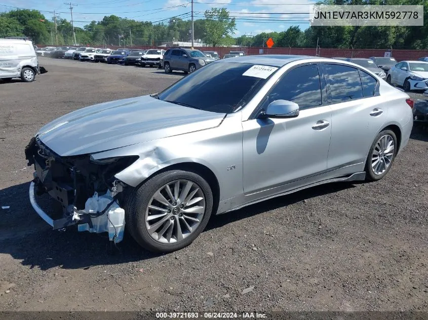 2019 Infiniti Q50 3.0T Luxe VIN: JN1EV7AR3KM592778 Lot: 39721693