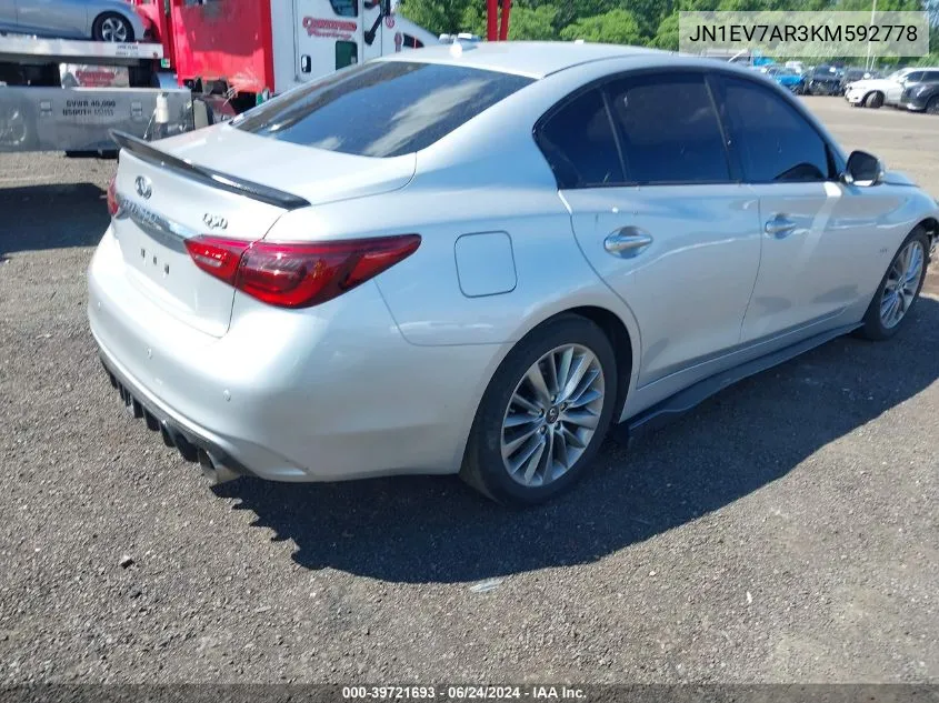 2019 Infiniti Q50 3.0T Luxe VIN: JN1EV7AR3KM592778 Lot: 39721693