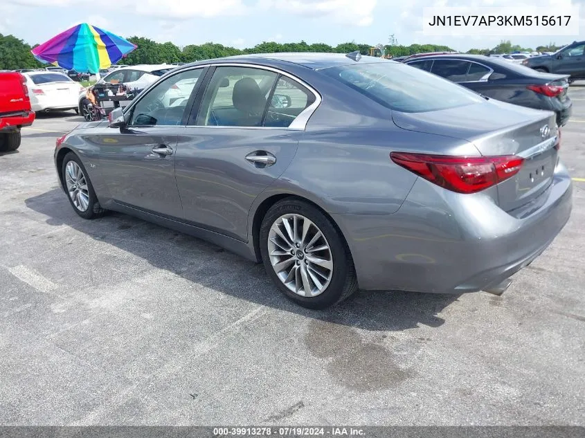 2019 Infiniti Q50 3.0T Luxe VIN: JN1EV7AP3KM515617 Lot: 39913278