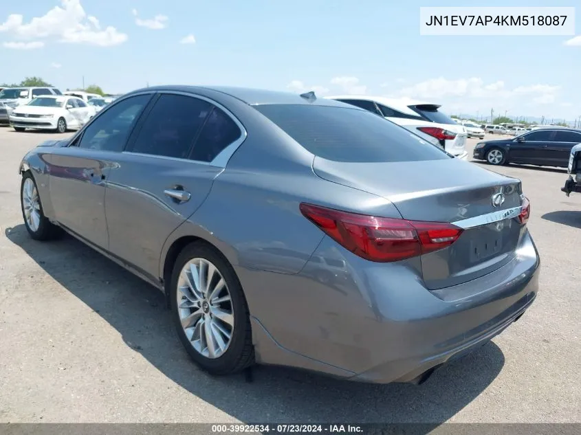 2019 Infiniti Q50 3.0T Luxe VIN: JN1EV7AP4KM518087 Lot: 39922534