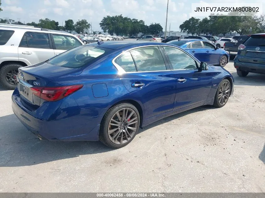 2019 Infiniti Q50 3.0T Red Sport 400 VIN: JN1FV7AR2KM800802 Lot: 40062458