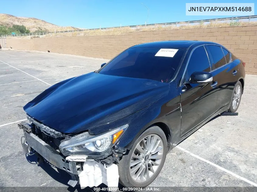 2019 Infiniti Q50 3.0T Luxe VIN: JN1EV7APXKM514688 Lot: 40143001