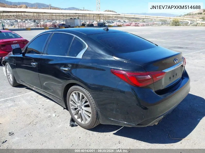 2019 Infiniti Q50 3.0T Luxe VIN: JN1EV7APXKM514688 Lot: 40143001