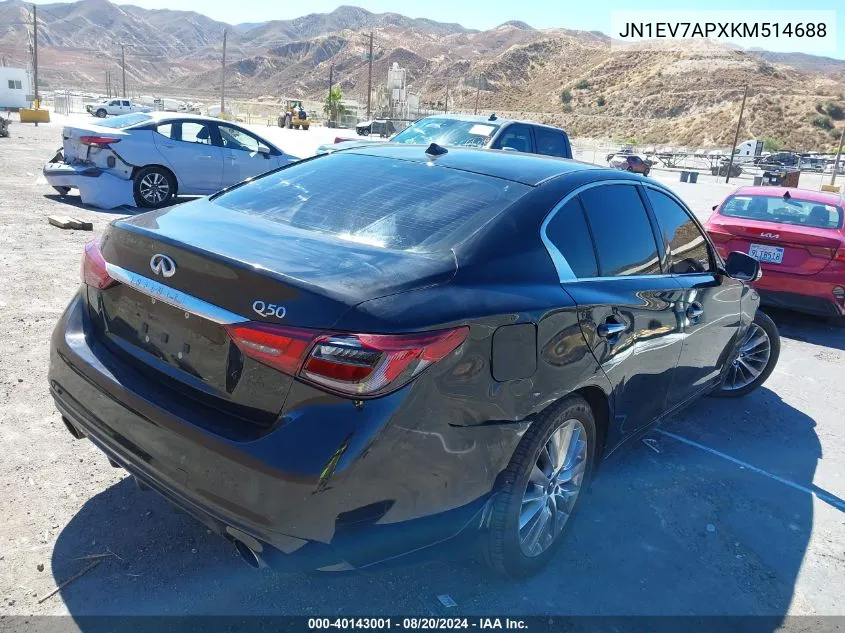 2019 Infiniti Q50 3.0T Luxe VIN: JN1EV7APXKM514688 Lot: 40143001