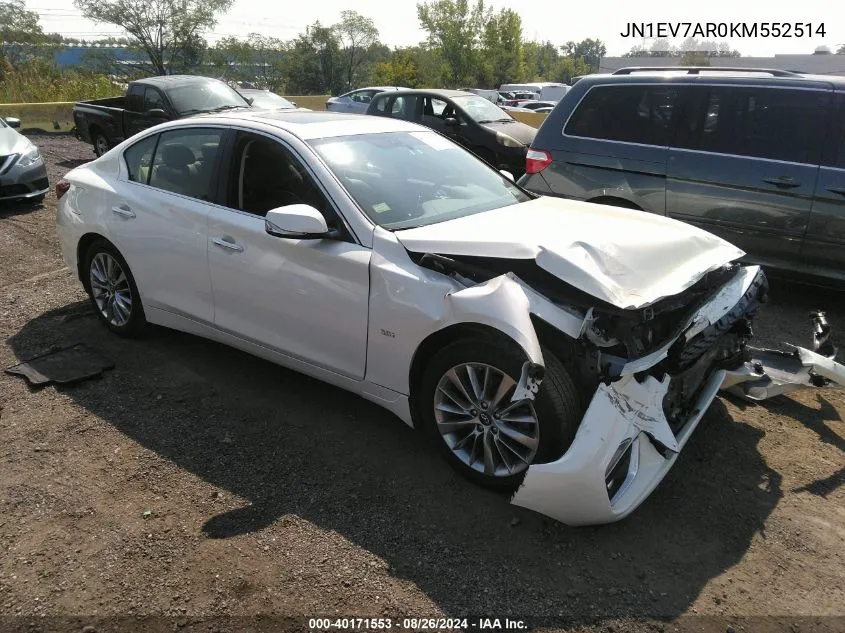 2019 Infiniti Q50 3.0T Luxe VIN: JN1EV7AR0KM552514 Lot: 40171553