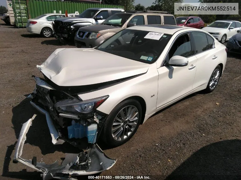 2019 Infiniti Q50 3.0T Luxe VIN: JN1EV7AR0KM552514 Lot: 40171553