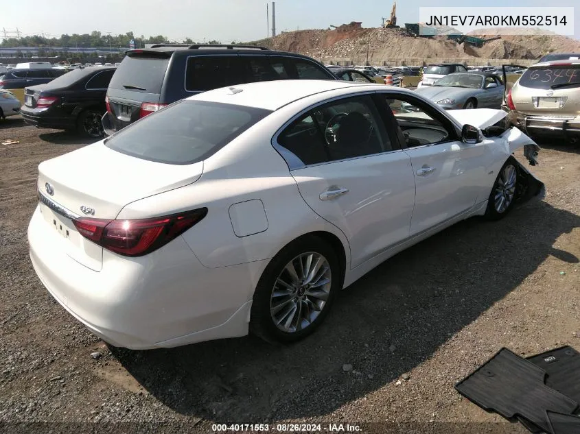 2019 Infiniti Q50 3.0T Luxe VIN: JN1EV7AR0KM552514 Lot: 40171553