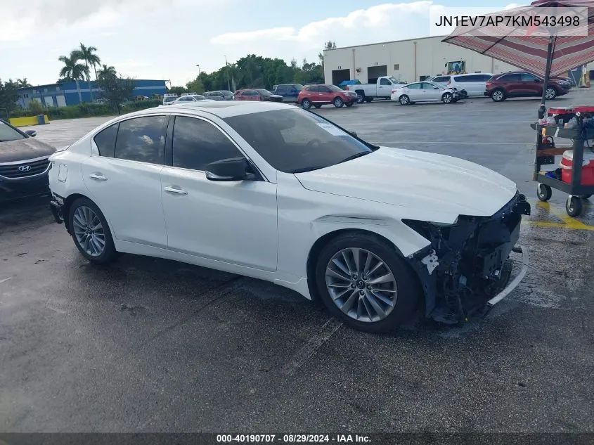 2019 Infiniti Q50 3.0T Luxe VIN: JN1EV7AP7KM543498 Lot: 40190707