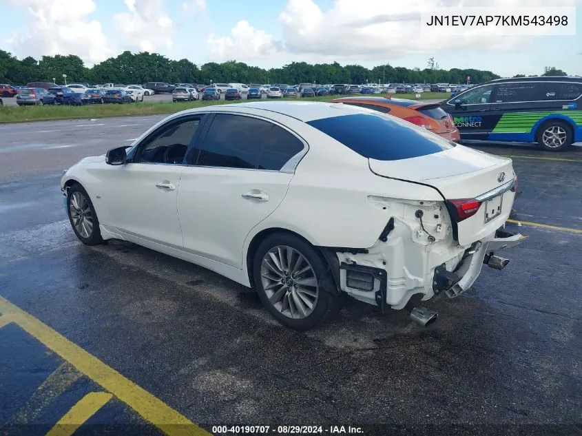 2019 Infiniti Q50 3.0T Luxe VIN: JN1EV7AP7KM543498 Lot: 40190707