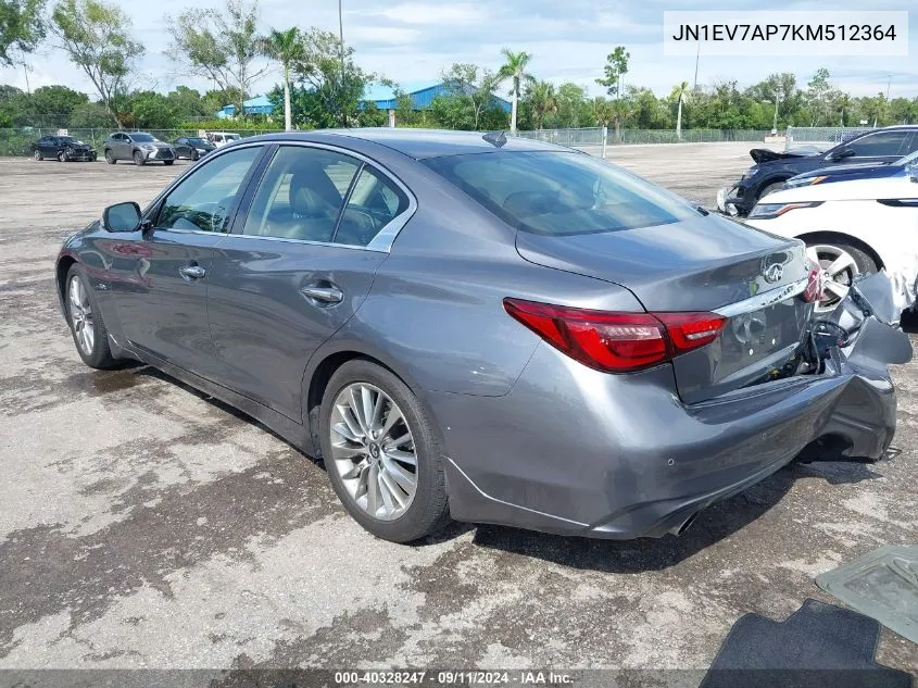 2019 Infiniti Q50 3.0T Luxe VIN: JN1EV7AP7KM512364 Lot: 40328247