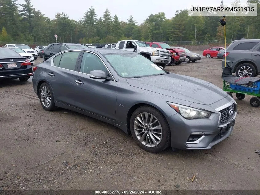 2019 Infiniti Q50 3.0T Luxe VIN: JN1EV7AR2KM551915 Lot: 40352778