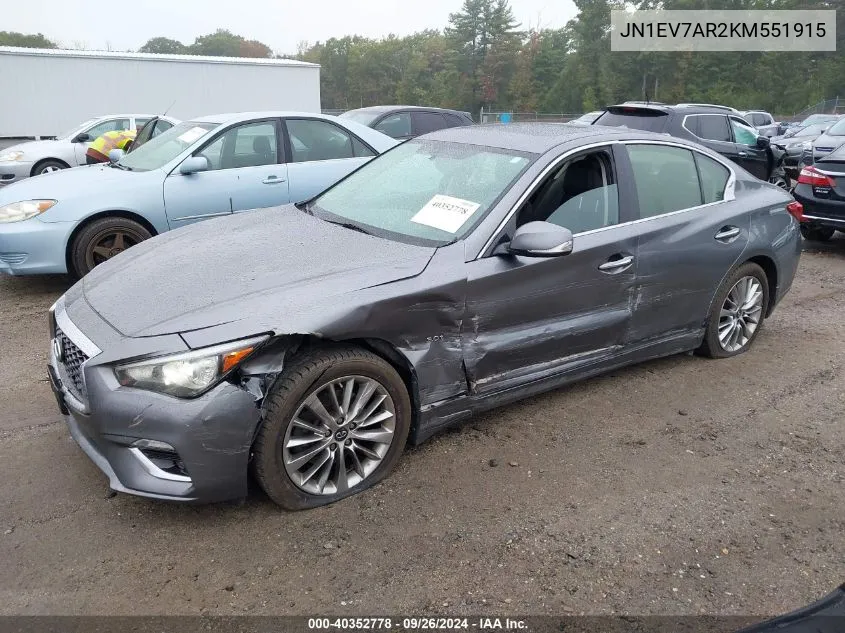 2019 Infiniti Q50 3.0T Luxe VIN: JN1EV7AR2KM551915 Lot: 40352778