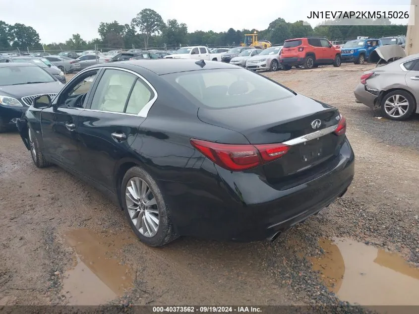 2019 Infiniti Q50 3.0T Luxe VIN: JN1EV7AP2KM515026 Lot: 40373562