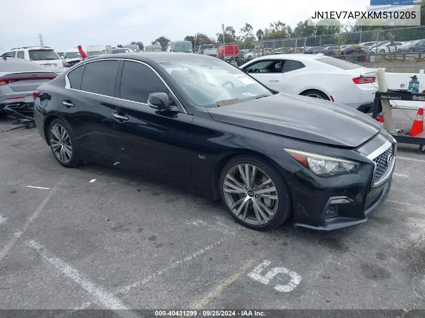 2019 Infiniti Q50 3.0T Sport VIN: JN1EV7APXKM510205 Lot: 40431299