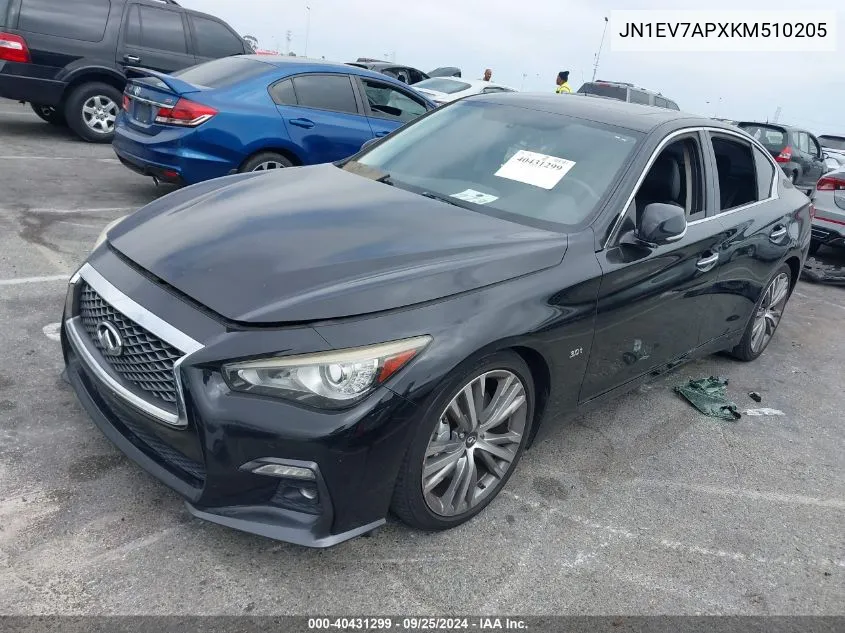 2019 Infiniti Q50 3.0T Sport VIN: JN1EV7APXKM510205 Lot: 40431299