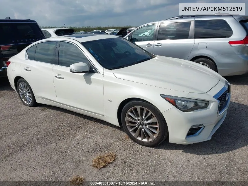 2019 Infiniti Q50 3.0T Luxe VIN: JN1EV7AP0KM512819 Lot: 40551397