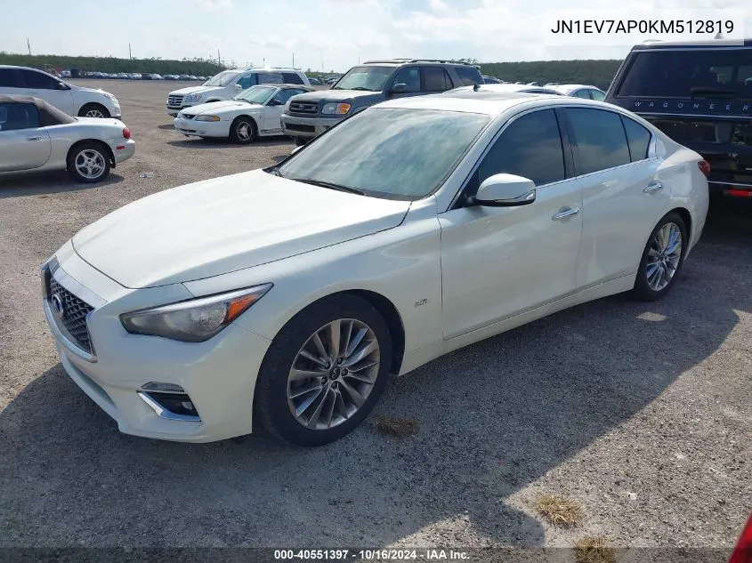 2019 Infiniti Q50 3.0T Luxe VIN: JN1EV7AP0KM512819 Lot: 40551397