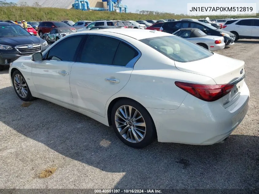 2019 Infiniti Q50 3.0T Luxe VIN: JN1EV7AP0KM512819 Lot: 40551397