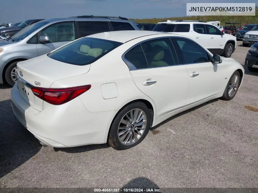 2019 Infiniti Q50 3.0T Luxe VIN: JN1EV7AP0KM512819 Lot: 40551397