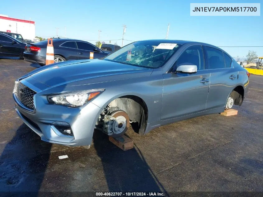 2019 Infiniti Q50 3.0T Luxe VIN: JN1EV7AP0KM517700 Lot: 40622707