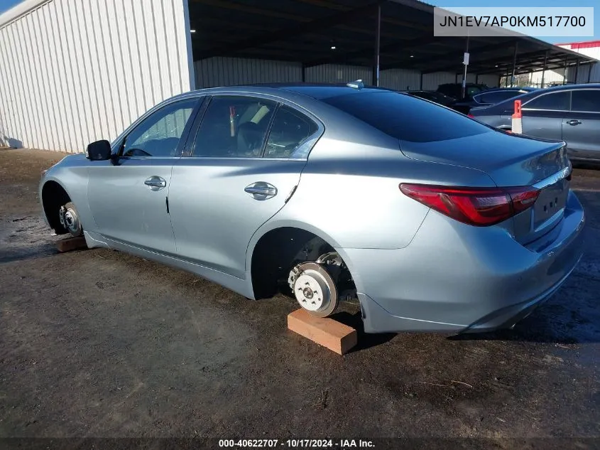 2019 Infiniti Q50 3.0T Luxe VIN: JN1EV7AP0KM517700 Lot: 40622707