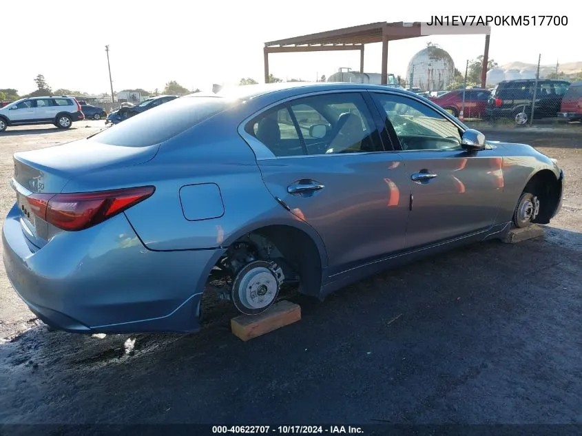 2019 Infiniti Q50 3.0T Luxe VIN: JN1EV7AP0KM517700 Lot: 40622707