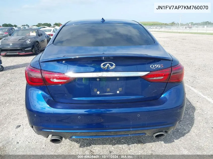 2019 Infiniti Q50 3.0T Red Sport 400 VIN: JN1FV7AP7KM760070 Lot: 40634449