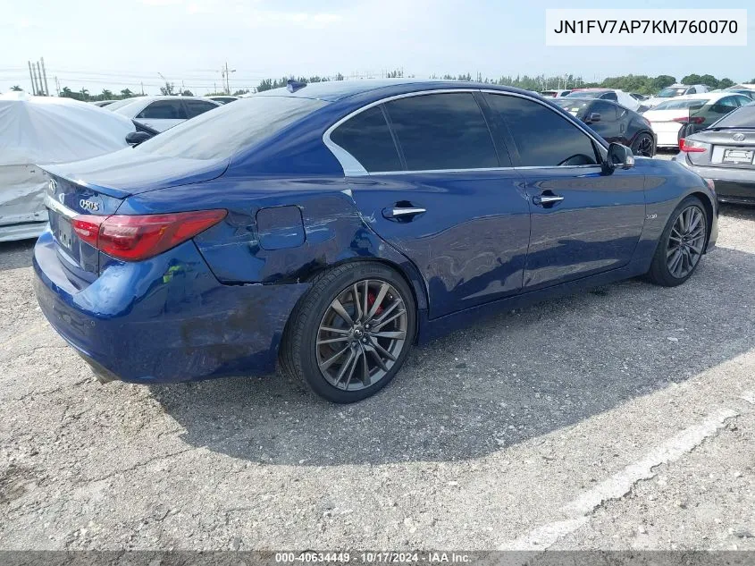 2019 Infiniti Q50 3.0T Red Sport 400 VIN: JN1FV7AP7KM760070 Lot: 40634449