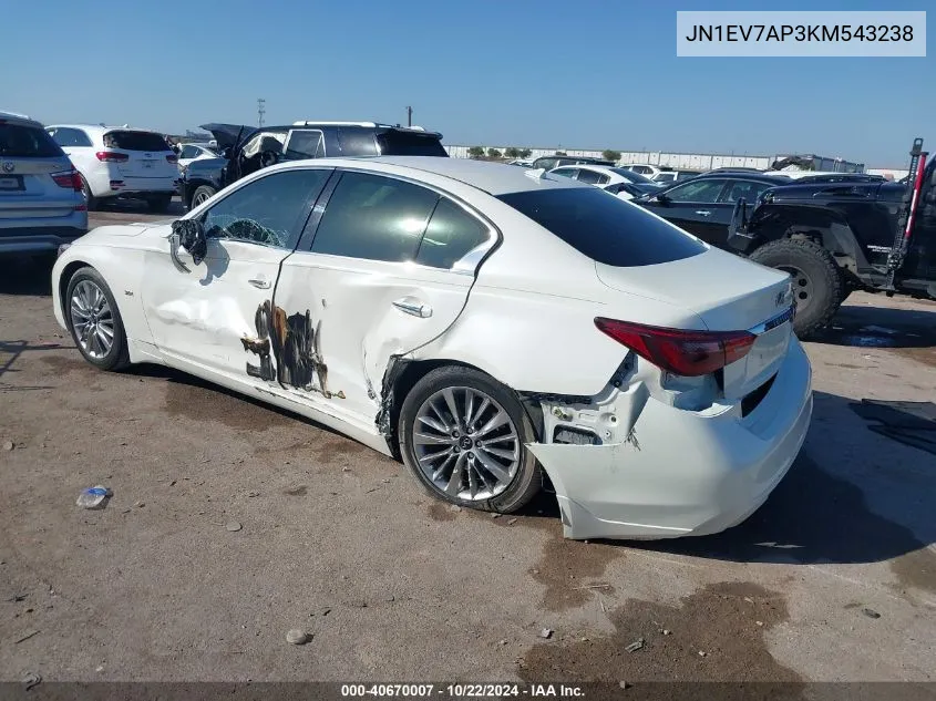 2019 Infiniti Q50 3.0T Luxe VIN: JN1EV7AP3KM543238 Lot: 40670007