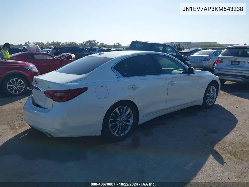 2019 Infiniti Q50 3.0T Luxe VIN: JN1EV7AP3KM543238 Lot: 40670007