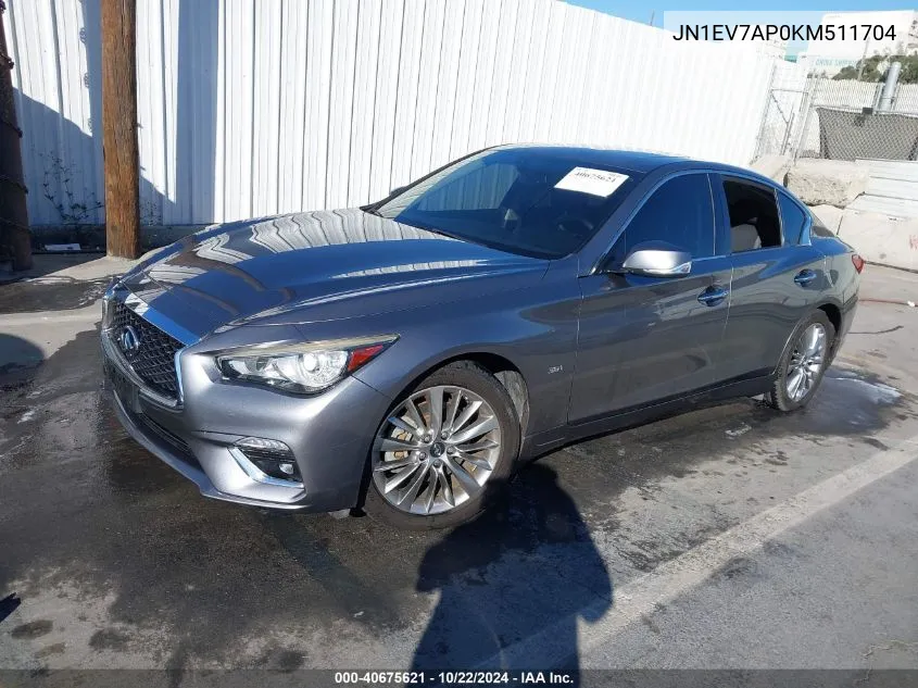 2019 Infiniti Q50 3.0T Luxe VIN: JN1EV7AP0KM511704 Lot: 40675621