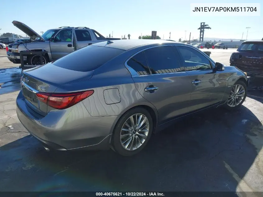 2019 Infiniti Q50 3.0T Luxe VIN: JN1EV7AP0KM511704 Lot: 40675621