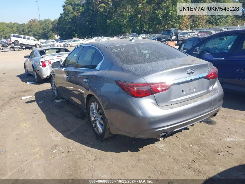 2019 Infiniti Q50 3.0T Luxe VIN: JN1EV7AP0KM543228 Lot: 40680650