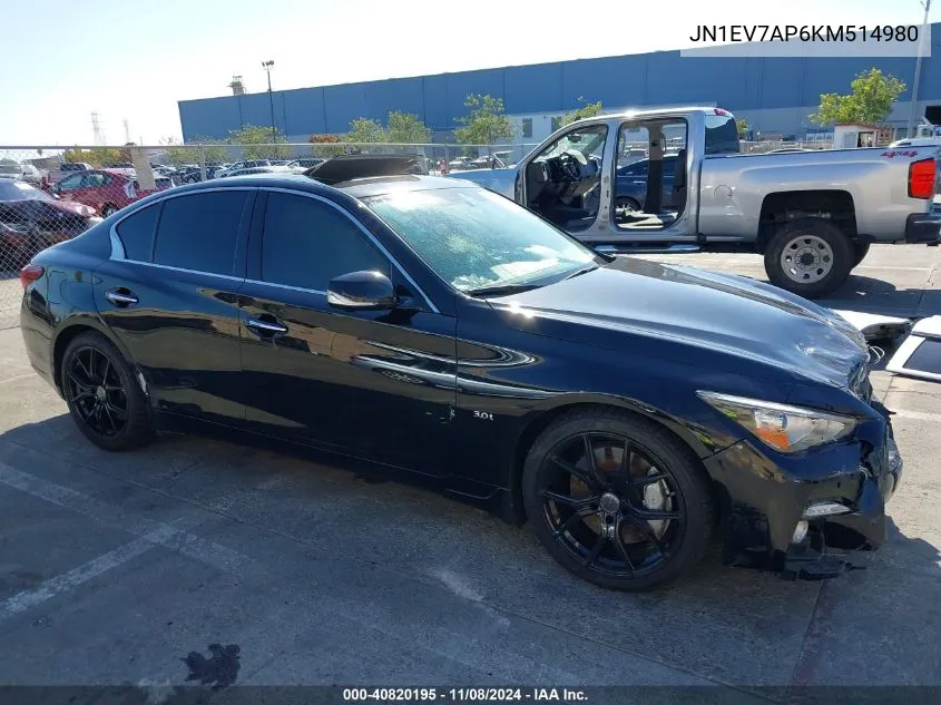 2019 Infiniti Q50 3.0T Sport VIN: JN1EV7AP6KM514980 Lot: 40820195