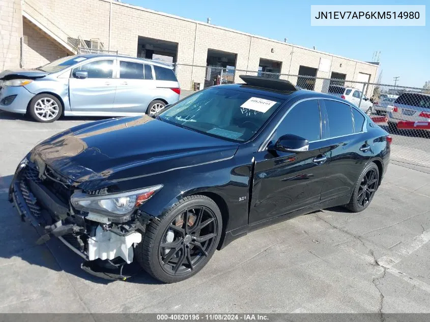 2019 Infiniti Q50 3.0T Sport VIN: JN1EV7AP6KM514980 Lot: 40820195