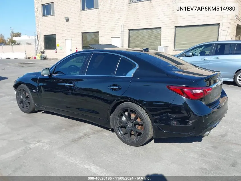 2019 Infiniti Q50 3.0T Sport VIN: JN1EV7AP6KM514980 Lot: 40820195