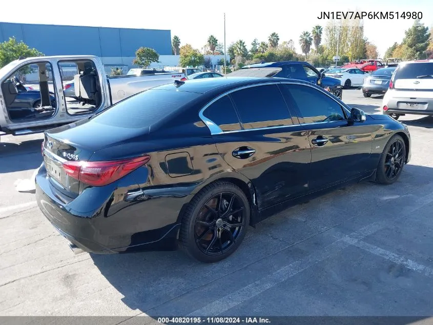 2019 Infiniti Q50 3.0T Sport VIN: JN1EV7AP6KM514980 Lot: 40820195