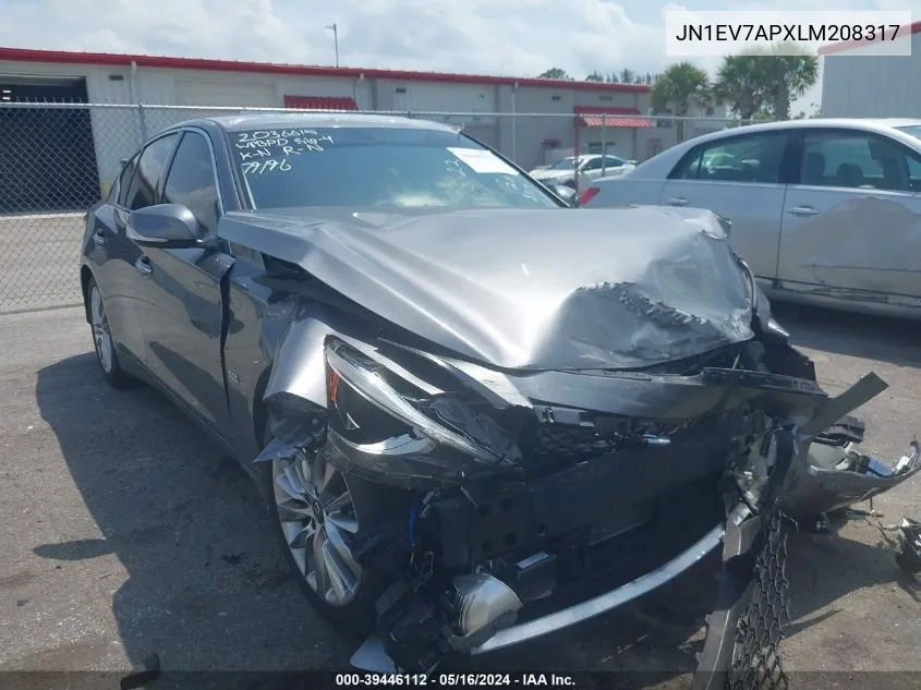 2020 Infiniti Q50 Luxe VIN: JN1EV7APXLM208317 Lot: 39446112