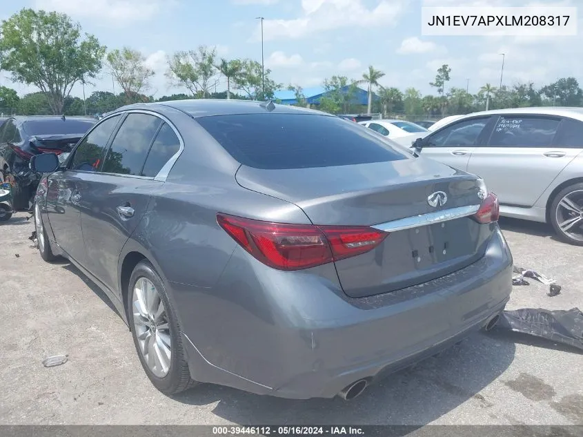 JN1EV7APXLM208317 2020 Infiniti Q50 Luxe