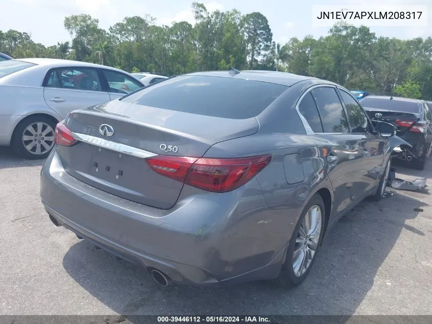 JN1EV7APXLM208317 2020 Infiniti Q50 Luxe