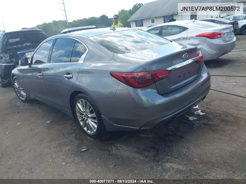 2020 Infiniti Q50 Luxe VIN: JN1EV7AP8LM200572 Lot: 40077071