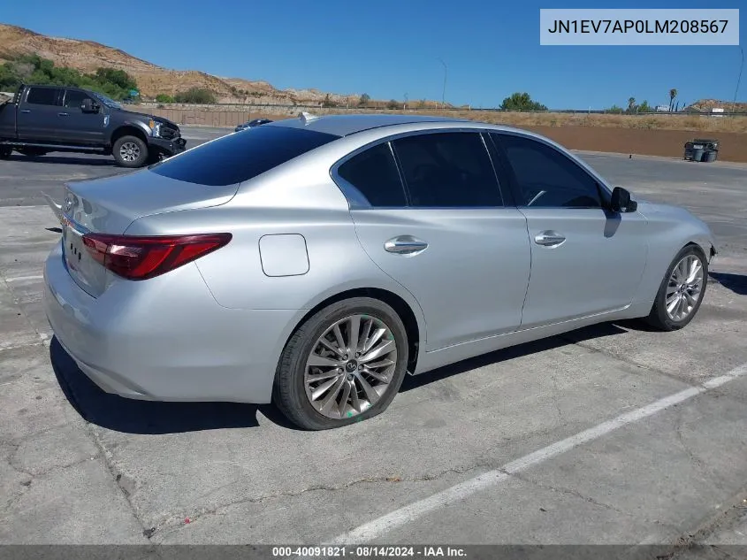 2020 Infiniti Q50 Luxe VIN: JN1EV7AP0LM208567 Lot: 40091821