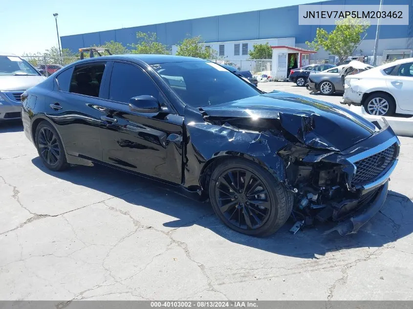 2020 Infiniti Q50 Luxe VIN: JN1EV7AP5LM203462 Lot: 40103002